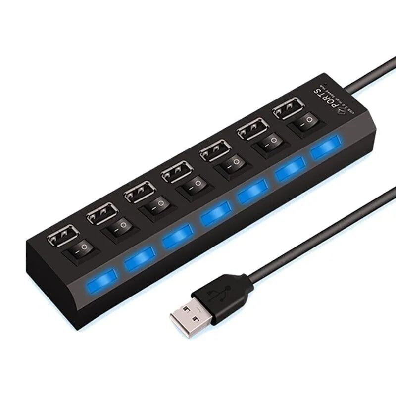 Hub USB de 7 Puertos 2.0 / 3.0 de Alta Velocidad para PC, Laptop y Mac